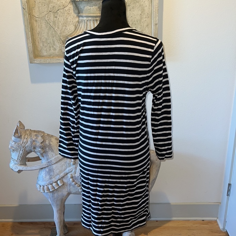 J. Crew black ivory striped shift dress side ling zippers Sz M - Picture 5 of 11